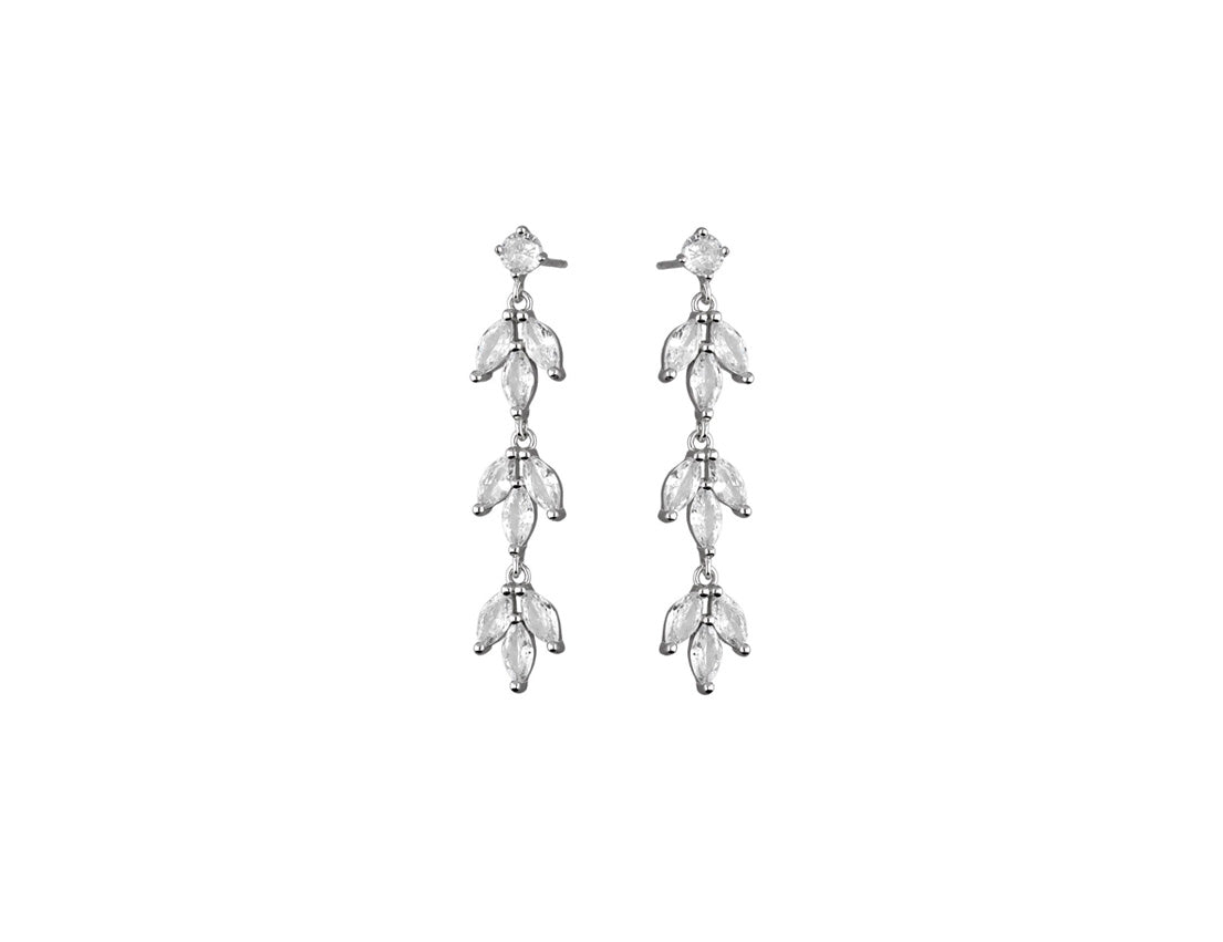 Silver Dangle Earrings Leaves CZ Stones Rhodium Plated Amona Jewellery