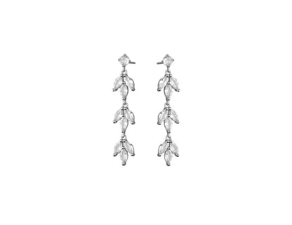 Silver Dangle Earrings Leaves CZ Stones Rhodium Plated Amona Jewellery