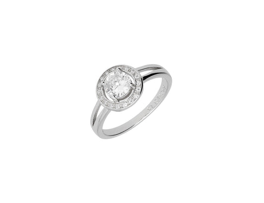Silver Rhodium Plated RIng with Multipe CZ and a Main Cubic Zirconia Stone - Amona Jewellery