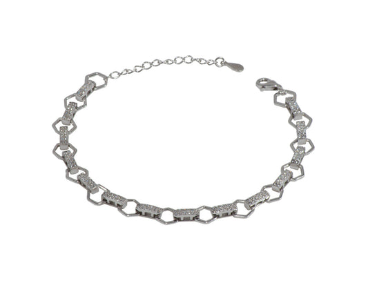 Silver Rhodium Plated Octagonal Chain Bracelet covered with CZ - Amona Jewellery