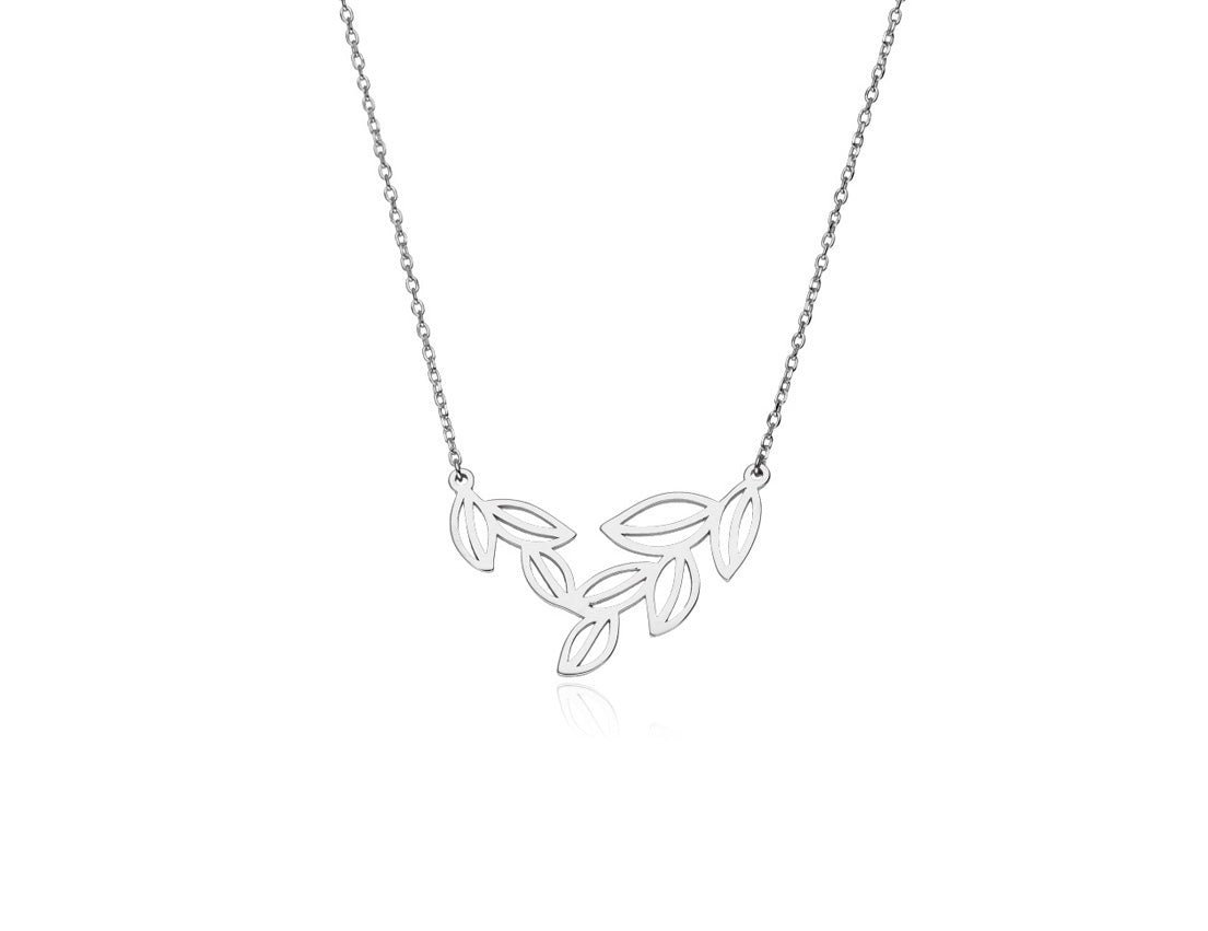 Silver Rhodium Plated Necklace With Multiple Leaf Ornaments - Amona Jewelry