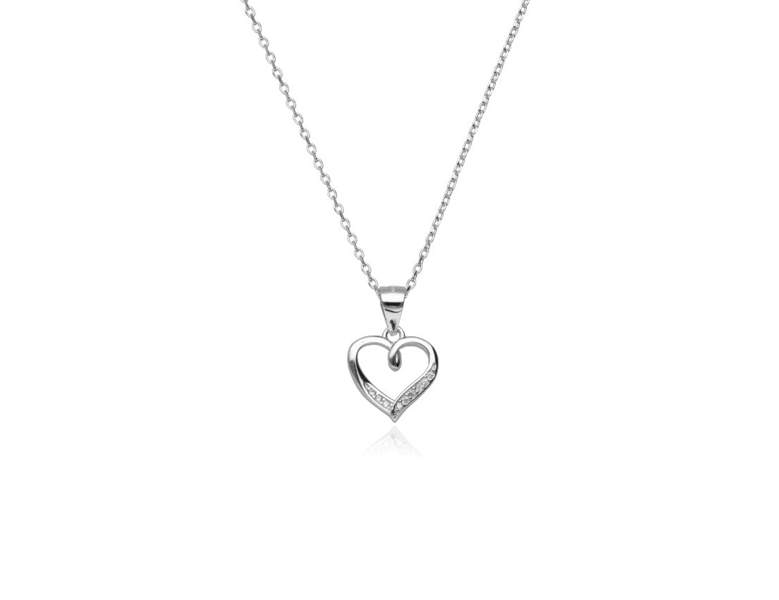 Heart Shaped Silver Necklace With Rhodium Plating, Cubiz Zirconia - Amona Jewelry