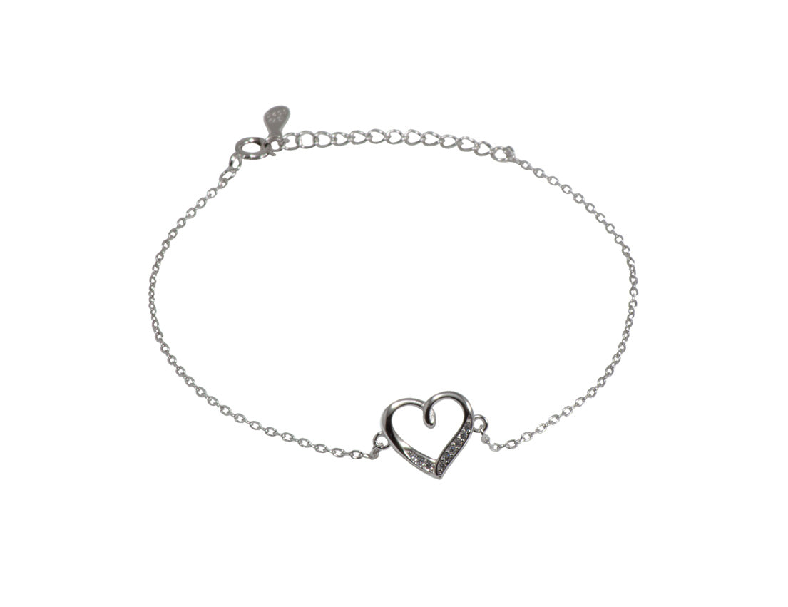 Heart Shaped Silver Bracelet With Rhodium Plating, Cubiz Zirconia - Amona Jewellery