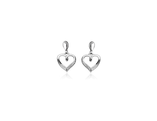 Heart Shaped Silver Earrings Rhodium Plated CZ - Amona Jewellery
