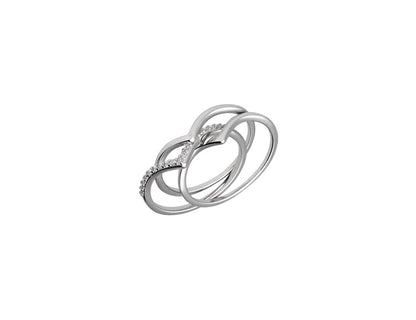 Silver V-RIng Set Of 3, Plain and CZ Covered - Amona Jewellery