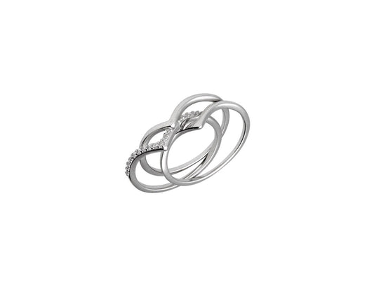 Silver V-RIng Set Of 3, Plain and CZ Covered - Amona Jewellery