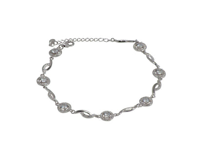 Silver Bracelets with Cubic Zirconia, Leaf and Circle shapes, Rhodium Plated - Amona Jewellery