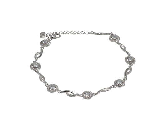 Silver Bracelets with Cubic Zirconia, Leaf and Circle shapes, Rhodium Plated - Amona Jewellery