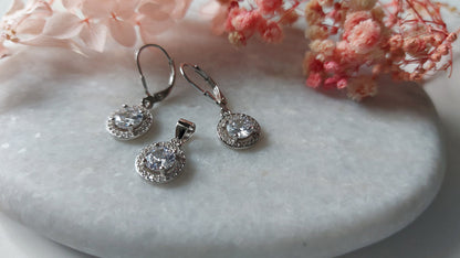 Rhodium-plated silver earrings and pendant set - Amona Jewelry 