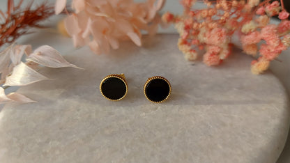 Gold Plated Earrings with Onyx - Amona Jewellery