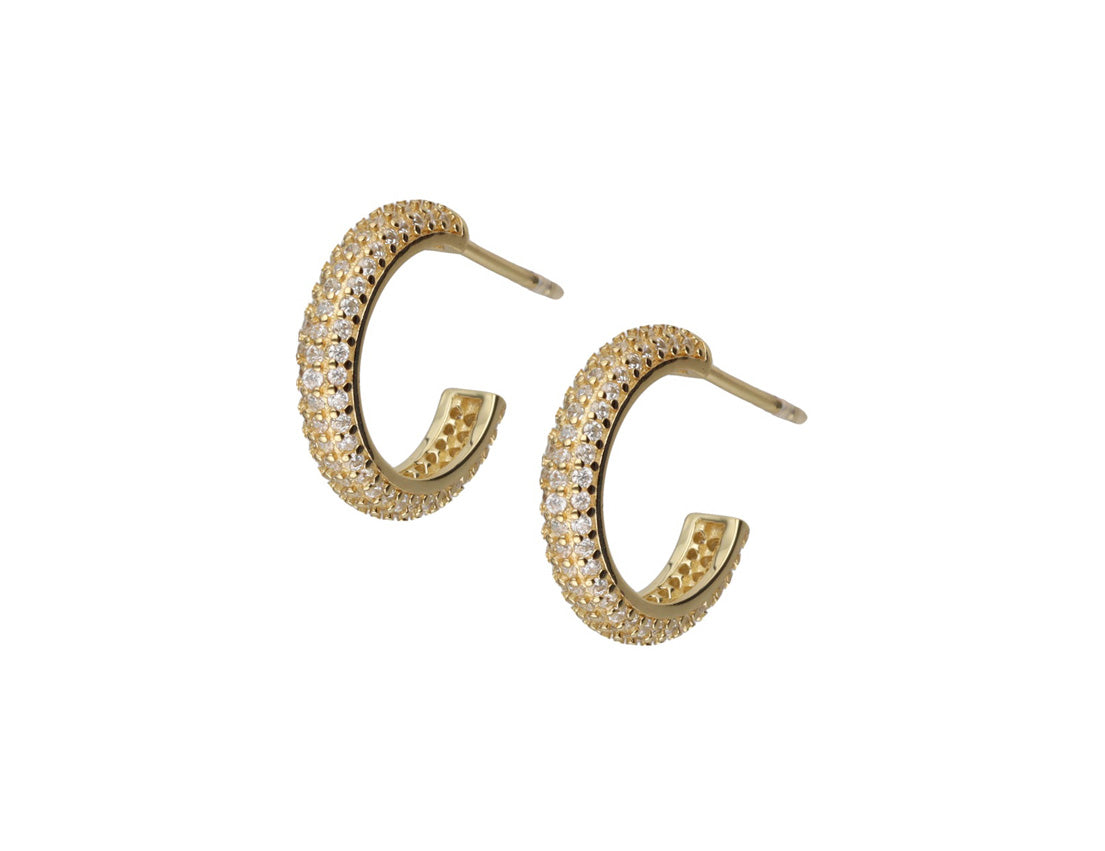 Gold Hoop Earrings Cubic Zirconia Stones 18K Plated - Amona Jewelry