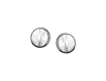 Silver Mother of Pearl Stud Earrings Rhodium Plated Amona Jewellery