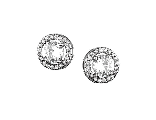 Rhodium-plated silver earrings with central CZ stones - Amona Jewellery