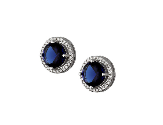 Silver Stud Earrings Blue Cubic Zircon Stone - Amona Jewellery