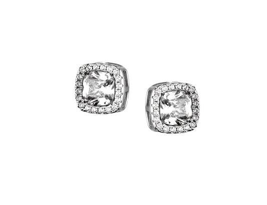 Silver Stud Square Shape Earrings CZ Stones Rhodium Plated Amona Jewellery