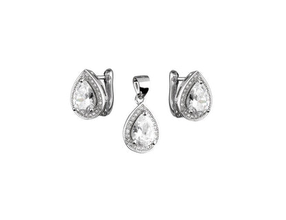Silver Teardrop Jewelry Set - Earrings and Pendant - Amona Jewellery