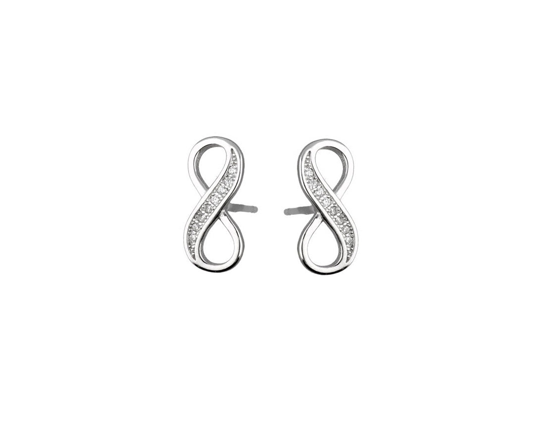 Silver Infinity Stud Earrings Cubic Zirconia Stones Rhodium Plated Amona Jewellery