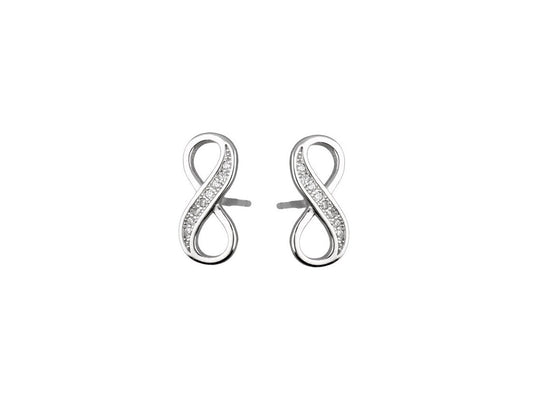 Silver Infinity Stud Earrings Cubic Zirconia Stones Rhodium Plated Amona Jewellery