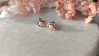 Trendy Pink Opal Earrings - Rhodium Plated Amona Jewellery