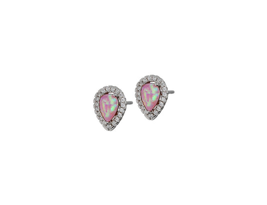 Trendy Pink Opal Earrings - Rhodium Plated Amona Jewellery