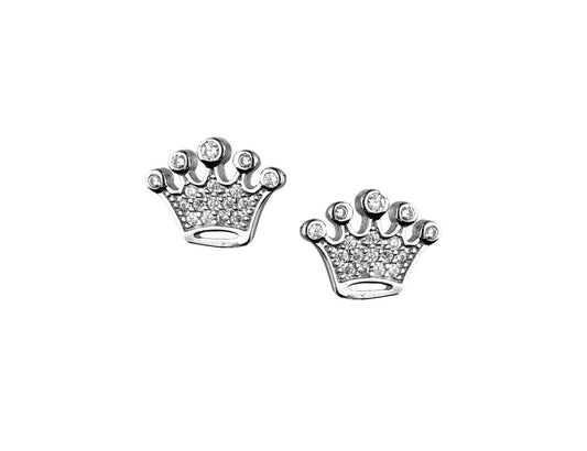 Silver Stud Princes Crown Earrings Rhodium Plated Amona Jewellery