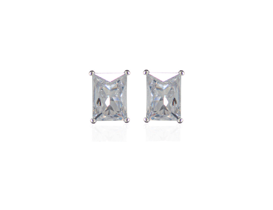 Cubic Zirconia Rectangular Shape Silver Earrings - Amona Jewellery