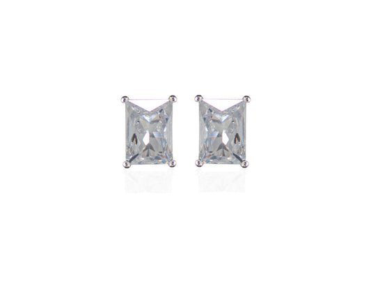 Cubic Zirconia Rectangular Shape Silver Earrings - Amona Jewellery