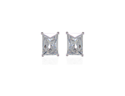Cubic Zirconia Rectangular Shape Silver Earrings - Amona Jewellery